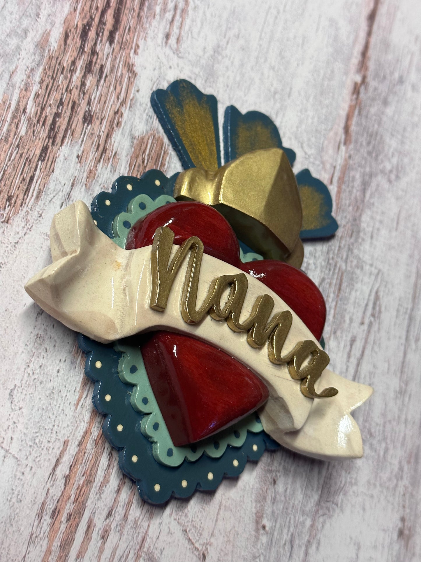 Layered wood scroll heart