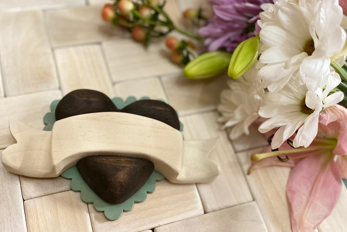 Layered wood scroll heart