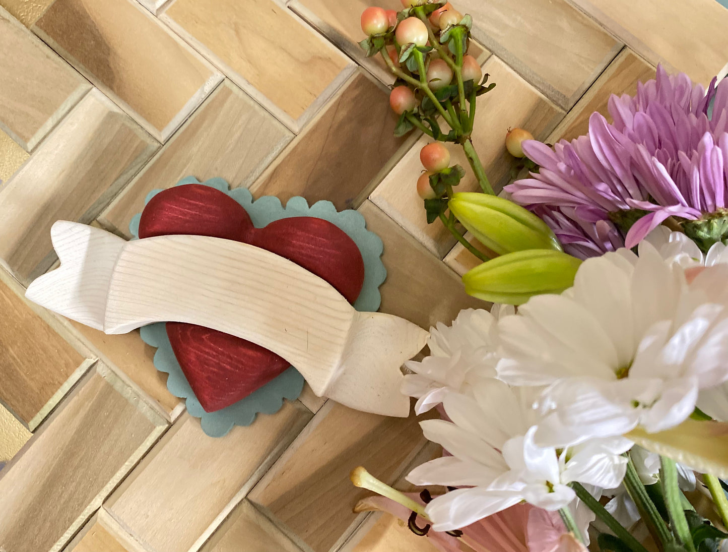 Layered wood scroll heart