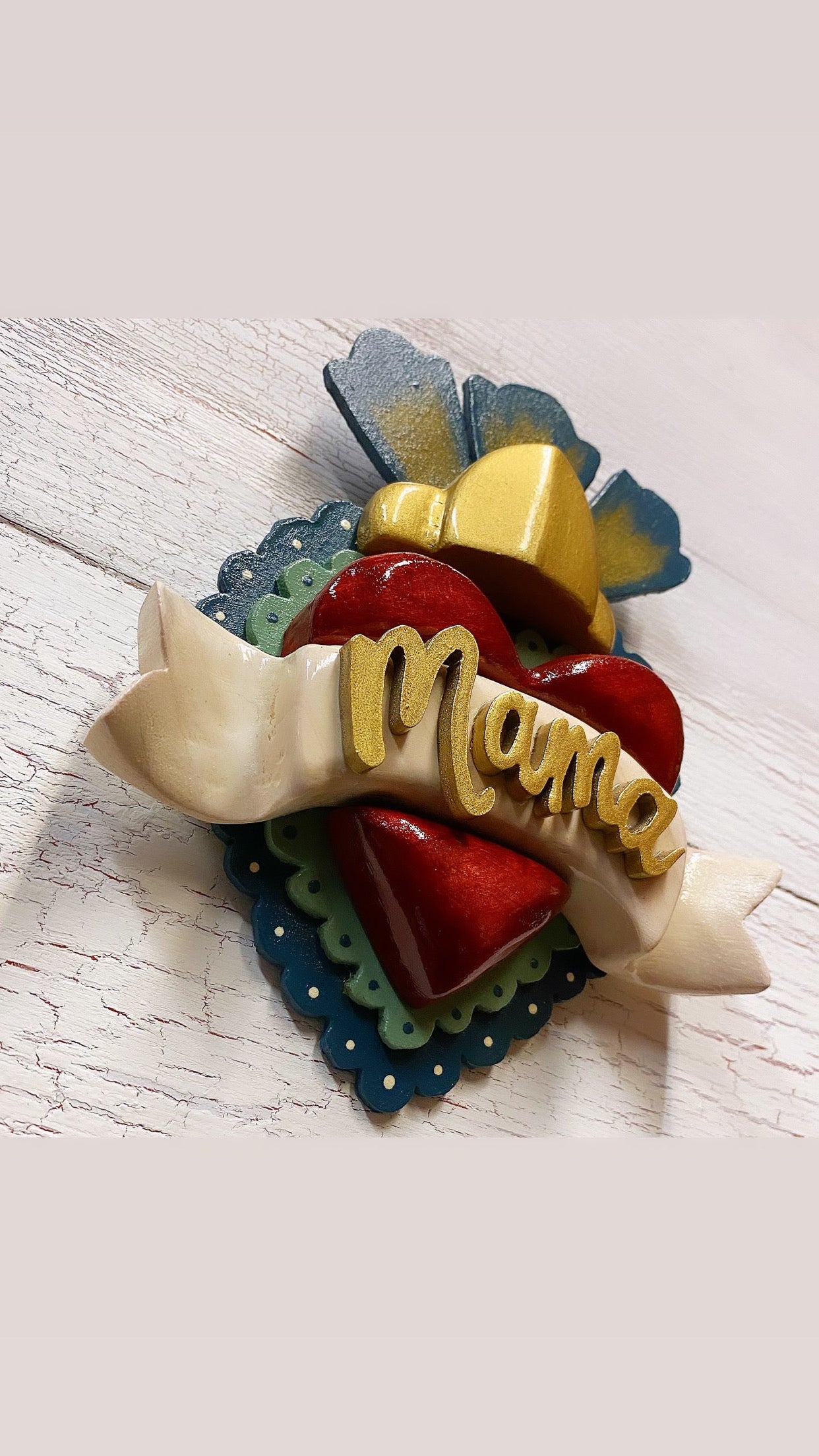 Layered wood scroll heart