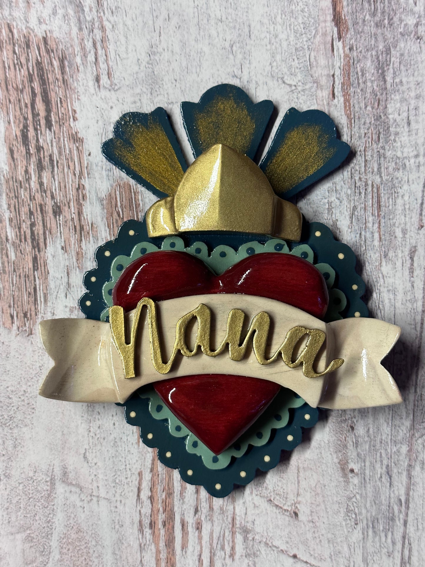 Layered wood scroll heart